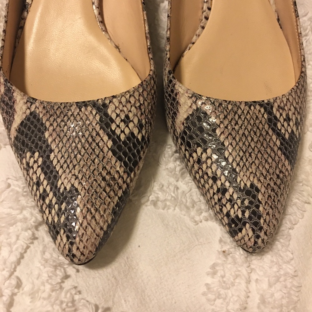 Cole Haan snakeskin leather kitten wedges